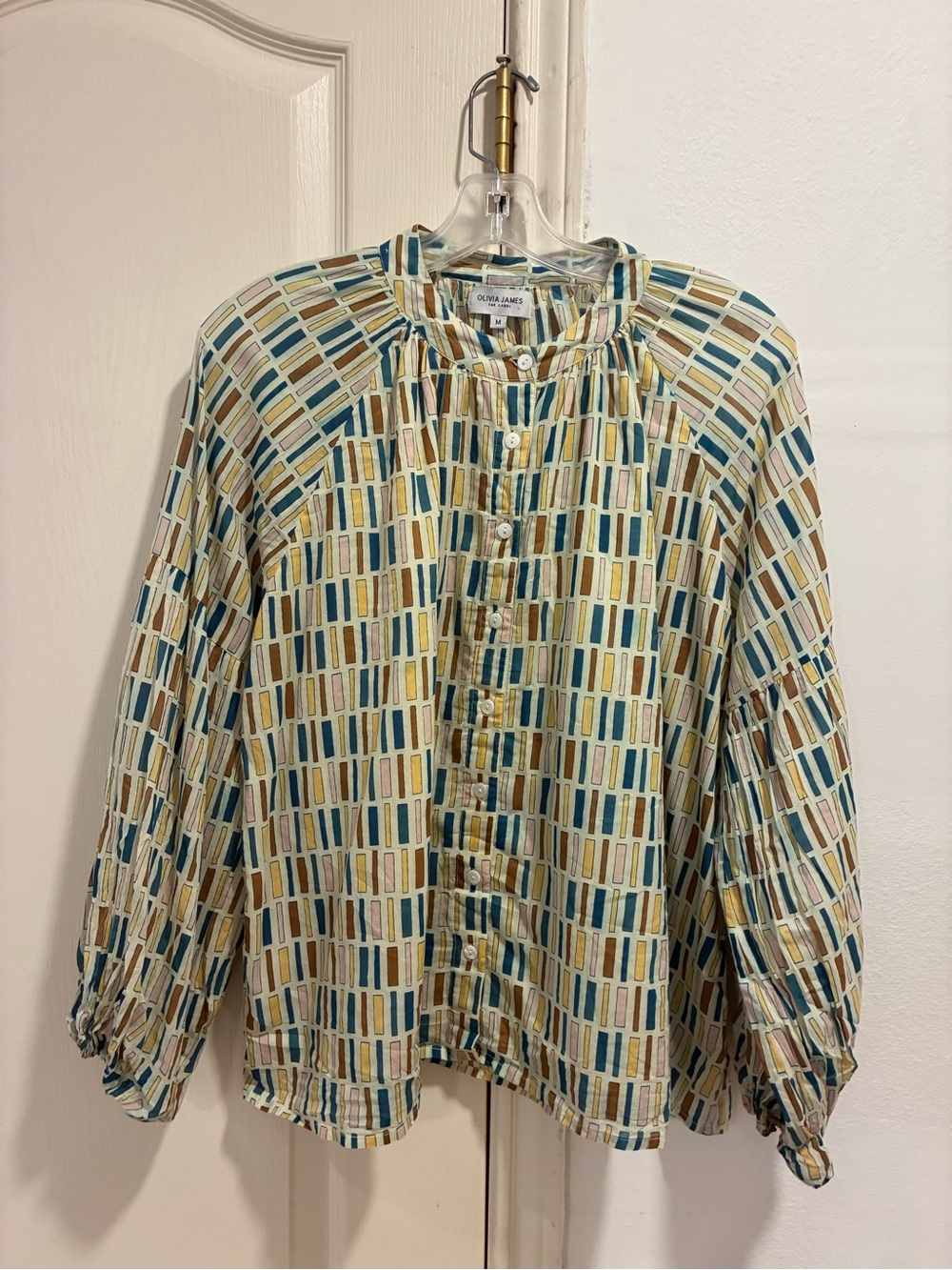 Olivia James Women’s Loose Blouse Abstract Geometric Design Medium